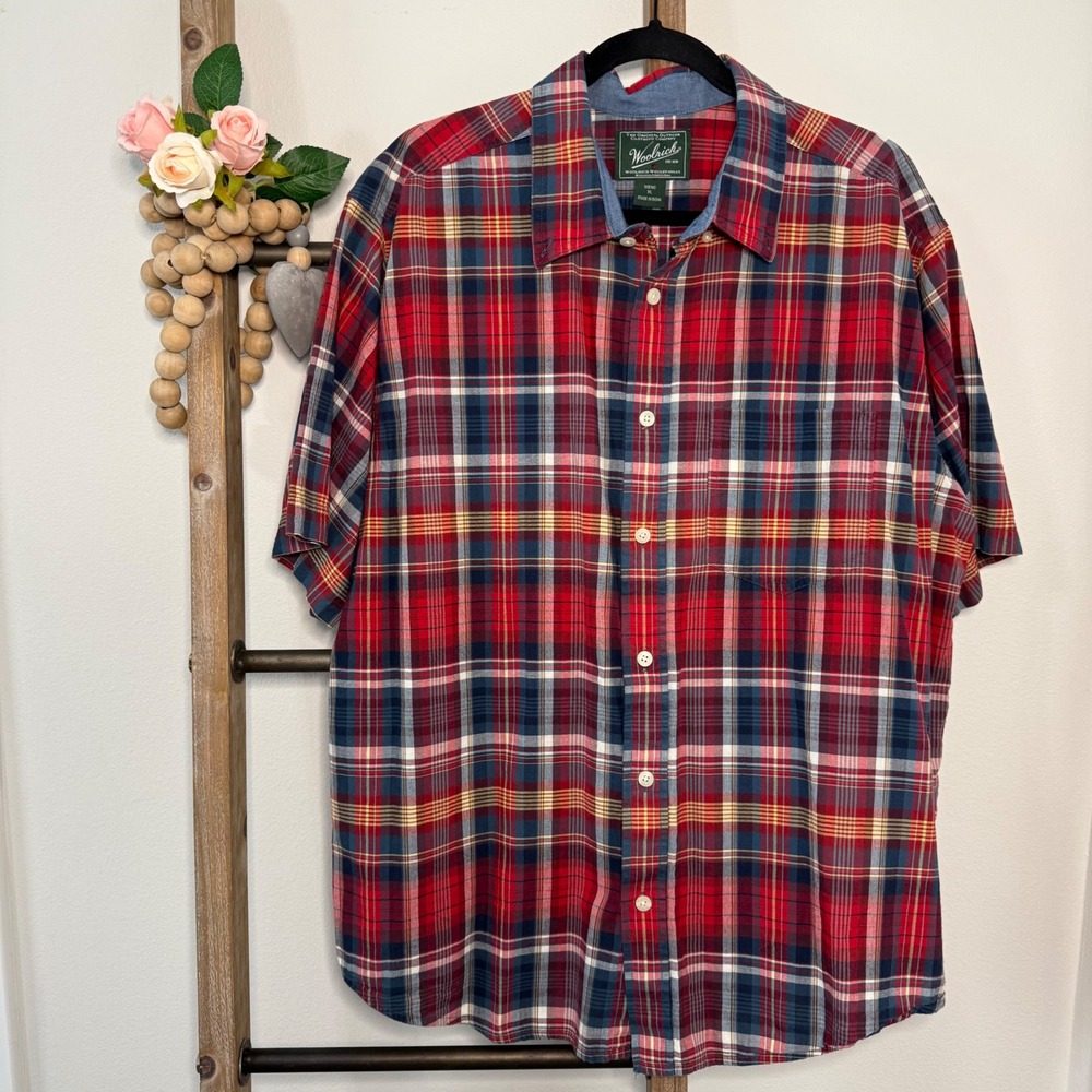 Woolrich Mens Short Sleeve Button Up Plaid Shirt Size X Large